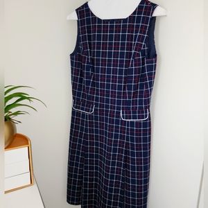 Brooks Brothers Navy Plaid Sleeveless Shift Dress with Red & White Grid